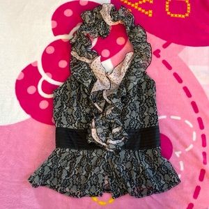 Bebe Pink & Black Ruffle Halter Top